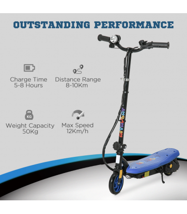 Folding Electric Scooter E-Scooter w/ LED Headlight, for Ages 7-14 Years - Blue