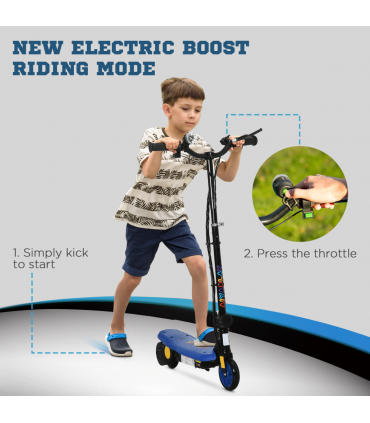 Folding Electric Scooter E-Scooter w/ LED Headlight, for Ages 7-14 Years - Blue