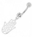 Silver Hamsa Hand Belly Ring
