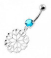 925 Sterling Silver center Jeweled Multi Point Star Cut out Belly Ring