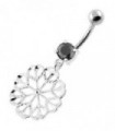 925 Sterling Silver center Jeweled Multi Point Star Cut out Belly Ring