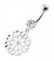 925 Sterling Silver center Jeweled Multi Point Star Cut out Belly Ring