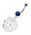 925 Sterling Silver center Jeweled Multi Point Star Cut out Belly Ring