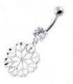 925 Sterling Silver center Jeweled Multi Point Star Cut out Belly Ring