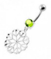 925 Sterling Silver center Jeweled Multi Point Star Cut out Belly Ring