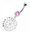 925 Sterling Silver center Jeweled Multi Point Star Cut out Belly Ring