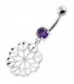 925 Sterling Silver center Jeweled Multi Point Star Cut out Belly Ring