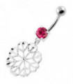 925 Sterling Silver center Jeweled Multi Point Star Cut out Belly Ring