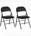 HOMCOM 2 Pack Padded Folding Chairs with Cushioned Seat and Metal Frame Black