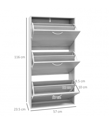 HOMCOM Slim Shoe Storage Cabinet with 3 Flip Drawers for 12 Pair of Shoes