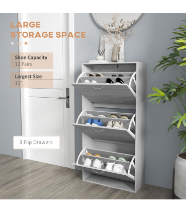 HOMCOM Slim Shoe Storage Cabinet with 3 Flip Drawers for 12 Pair of Shoes