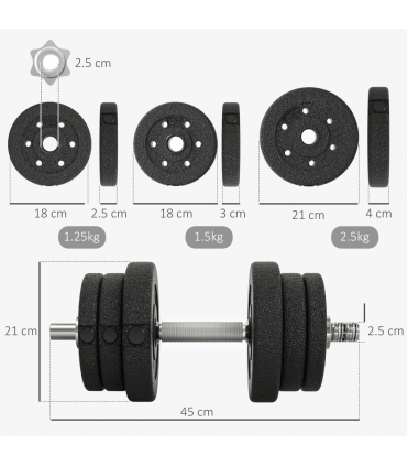 HOMCOM 25KG Adjustable Dumbbells Weight Set Hand Weight for Body Fitness