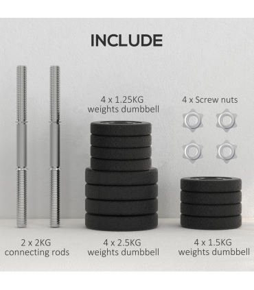 HOMCOM 25KG Adjustable Dumbbells Weight Set Hand Weight for Body Fitness