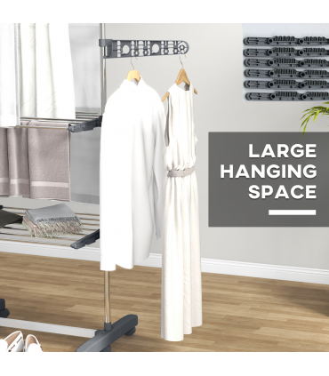 HOMCOM 3-Tier Large Clothes Airer Stainless Steel Clothes Drying Rack Grey