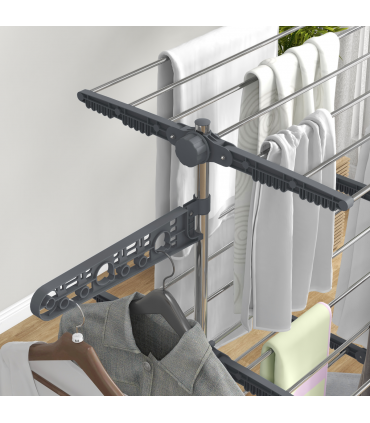 HOMCOM 3-Tier Large Clothes Airer Stainless Steel Clothes Drying Rack Grey