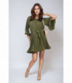 Pleated Tie Waist Mini Dress