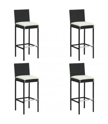 Garden Bar Stools with Cushions 4 pcs Black Poly Rattan
