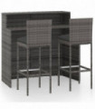 3 Piece Garden Bar Set with Cushions Poly Rattan Grey