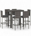 7 Piece Garden Bar Set with Cushions Poly Rattan Grey