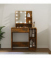 Dressing Table with LED Smoked Oak 86.5x35x136 cm