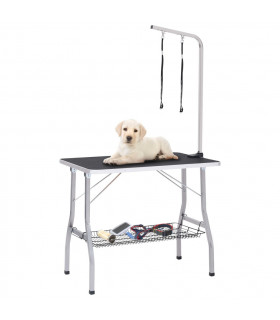Adjustable Dog Grooming Table with 2 Loops and Basket