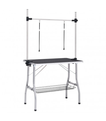 Adjustable Dog Grooming Table with 2 Loops and Basket