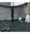 Bathroom Sink with Tap and Push Drain Clear Tempered Glass