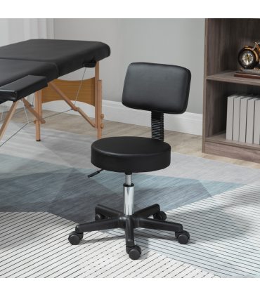 Salon Chair Swivel Adjustable Padded Seat Back 5 Wheels Black PU Leather 48cm