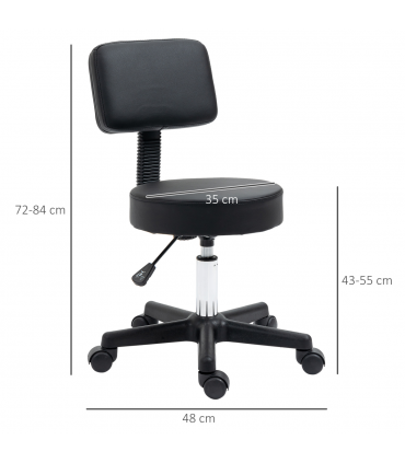 Salon Chair Swivel Adjustable Padded Seat Back 5 Wheels Black PU Leather 48cm