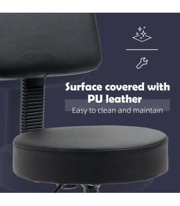 Salon Chair Swivel Adjustable Padded Seat Back 5 Wheels Black PU Leather 48cm