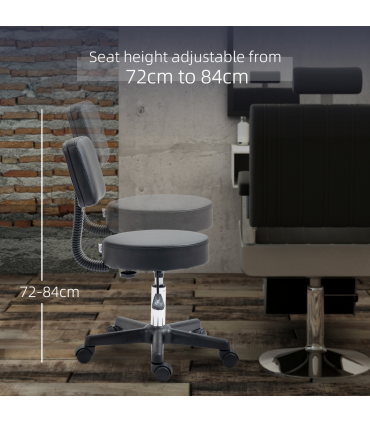 Salon Chair Swivel Adjustable Padded Seat Back 5 Wheels Black PU Leather 48cm