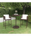 vidaXL 3 Piece Garden Bar Set with Cushions Poly Rattan Brown