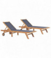 Folding Sun Loungers with Wheels 2 pcs Solid Teak and Textilene