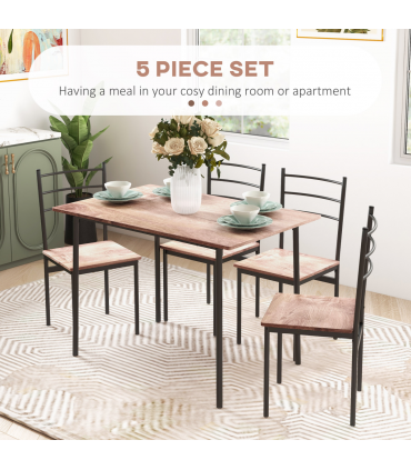 HOMCOM 5 Piece Dining Table and Chairs Set, Space Saving Table and 4 Chairs