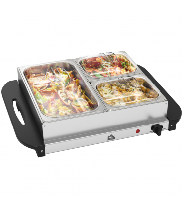HOMCOM 6L Electric Food Warmer Buffet Server with Lids Cool Touch Handles