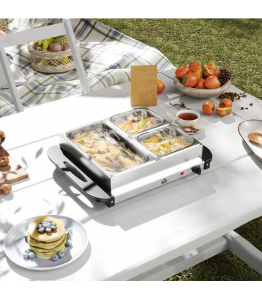 HOMCOM 6L Electric Food Warmer Buffet Server with Lids Cool Touch Handles