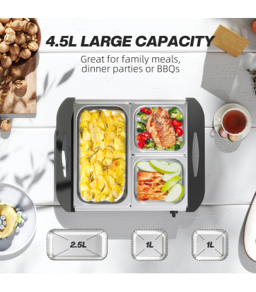 HOMCOM 6L Electric Food Warmer Buffet Server with Lids Cool Touch Handles