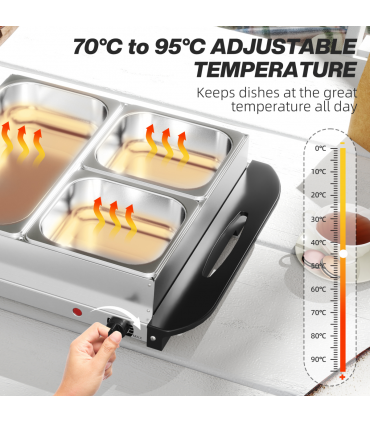 HOMCOM 6L Electric Food Warmer Buffet Server with Lids Cool Touch Handles