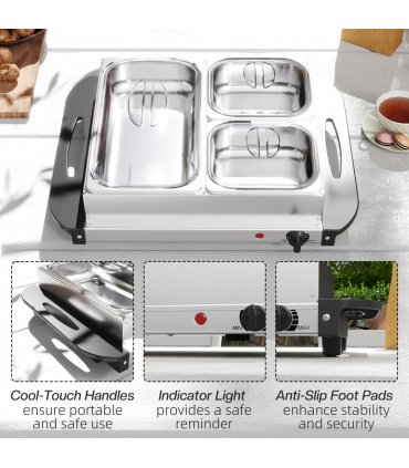 HOMCOM 6L Electric Food Warmer Buffet Server with Lids Cool Touch Handles