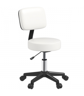 Swivel Salon Chair - Adjustable Height 43-55cm - Padded Seat Back 5 Wheels White