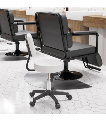 Swivel Salon Chair - Adjustable Height 43-55cm - Padded Seat Back 5 Wheels White