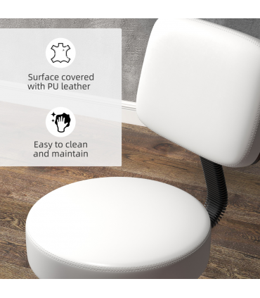 Swivel Salon Chair - Adjustable Height 43-55cm - Padded Seat Back 5 Wheels White