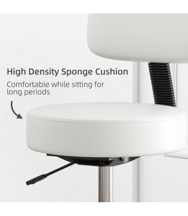 Swivel Salon Chair - Adjustable Height 43-55cm - Padded Seat Back 5 Wheels White