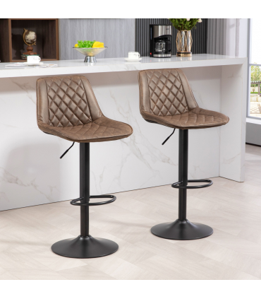 HOMCOM Bar Stools Set of 2, Adjustable Bar Chairs 360° Swivel for Kitchen Brown