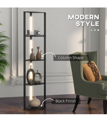 Floor Lamp Black HOMCOM Corner Floor Lamp with Dimmable Warm White LED Light