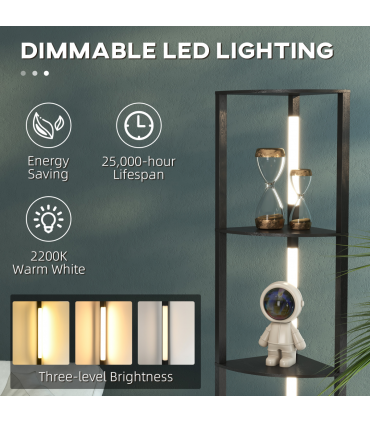 Floor Lamp Black HOMCOM Corner Floor Lamp with Dimmable Warm White LED Light