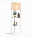 HOMCOM Corner Modern Floor Lamp with Shelves for Living Room, Bedroom, White