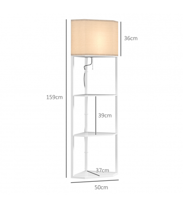 HOMCOM Corner Modern Floor Lamp with Shelves for Living Room, Bedroom, White