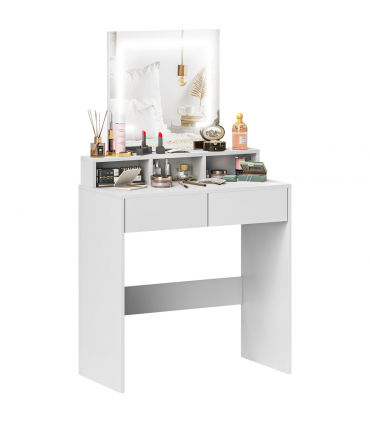 HOMCOM Dressing Table with Mirror, LED Lights, Drawers, for Bedroom, White