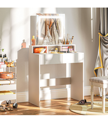 HOMCOM Dressing Table with Mirror, LED Lights, Drawers, for Bedroom, White
